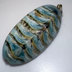 Vintage Chiton Mollusca real mollusk shell oval blue 1.5" pendant